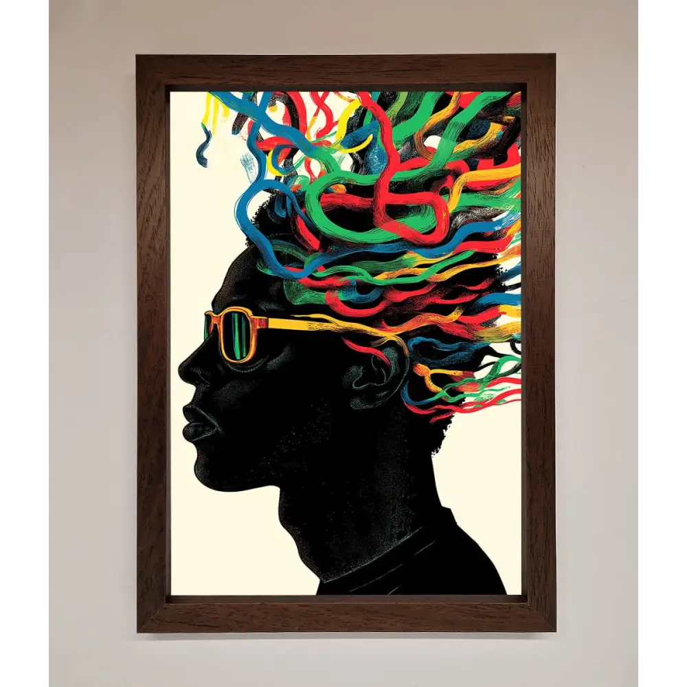 Multicolour Noodle Hair Framed Print - A3 (29.7 x 42 cm) / Walnut - Framed Print