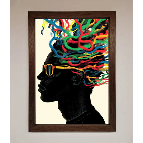 Multicolour Noodle Hair Framed Print - A3 (29.7 x 42 cm) / Walnut - Framed Print
