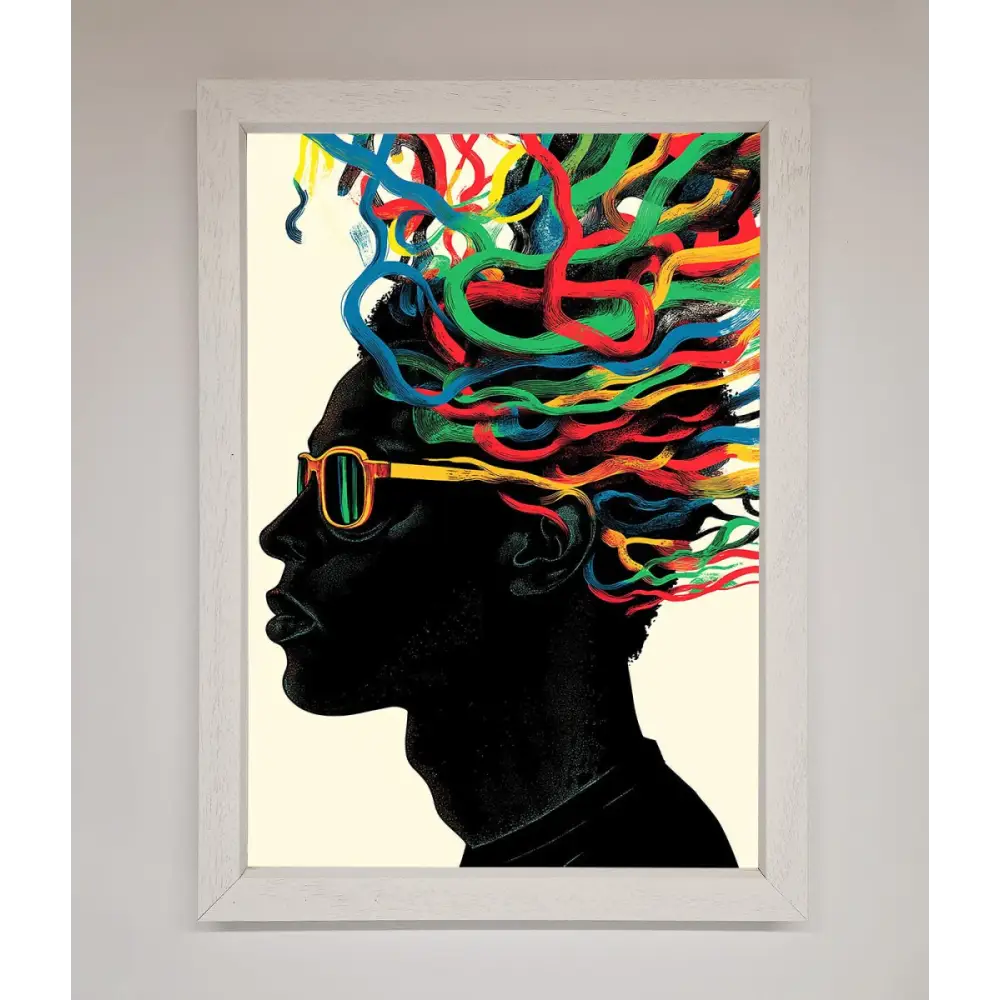 Multicolour Noodle Hair Framed Print - A3 (29.7 x 42 cm) / White - Framed Print