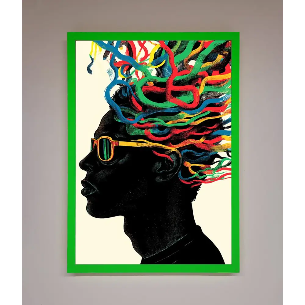 Multicolour Noodle Hair Framed Print - B0 (100 x 141 cm) / Neon Dark Green - Framed Print