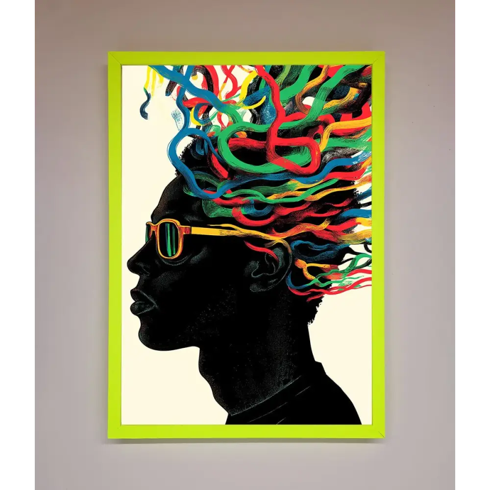 Multicolour Noodle Hair Framed Print - B0 (100 x 141 cm) / Neon Green - Framed Print