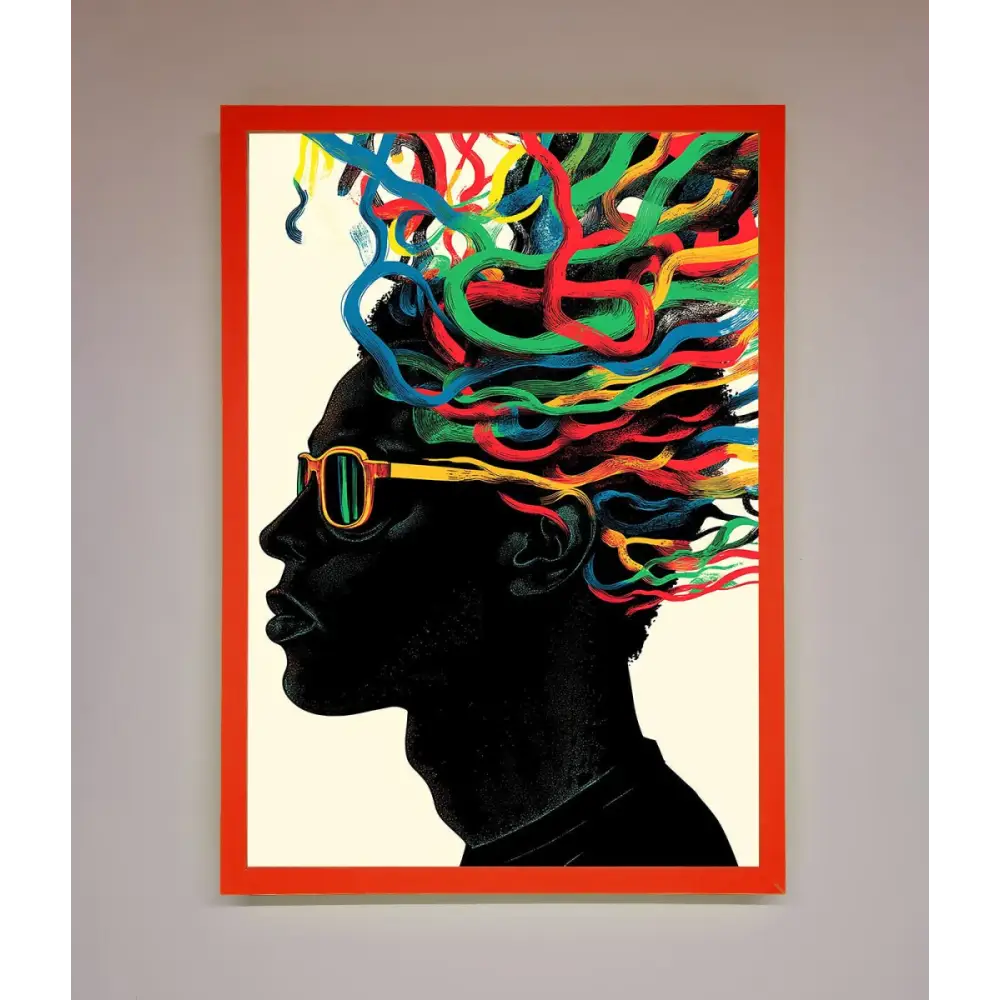 Multicolour Noodle Hair Framed Print - B0 (100 x 141 cm) / Neon Red - Framed Print