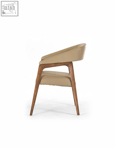 Beige leather murcell matching dining chair with sleek wooden legs and modern minimalist design
