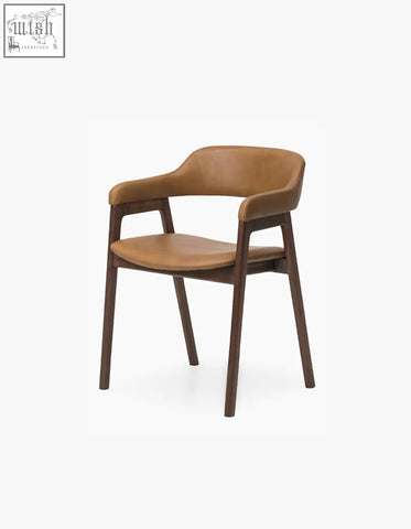 Brown leather murcell matching dining chair with dark wood frame perfect for stylish dining seating