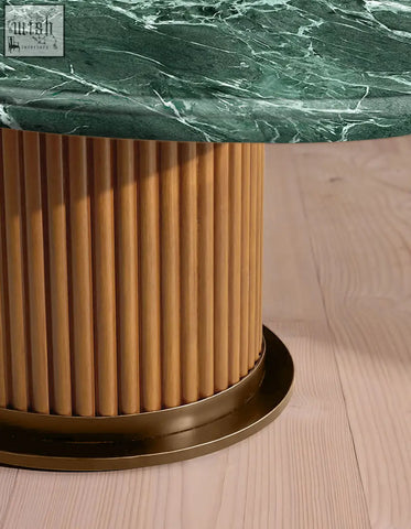 Murcell oval accent coffee table with sleek green brazilian marble top and fluted wood base is a stylish marble coffee table