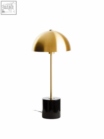 Murdoch brass table lamp with gold-toned mushroom shade and sleek black marble base for stylish lighting