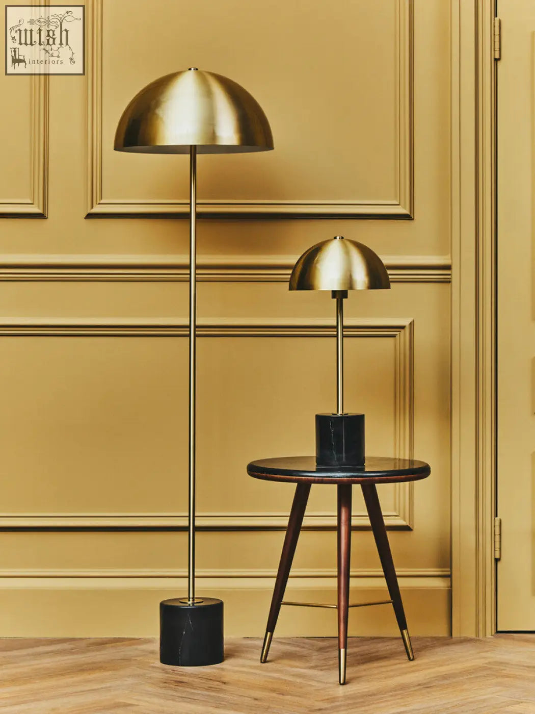 Murdoch brass table lamp with gold dome shade and black marble base for stylish home lighting