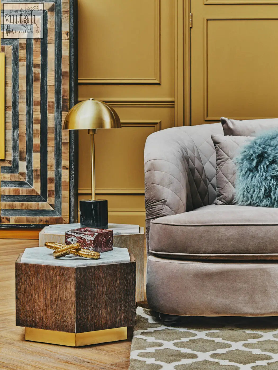 Gold dome brass table lamp with black marble base and brass stand perfect for stylish indoor lighting