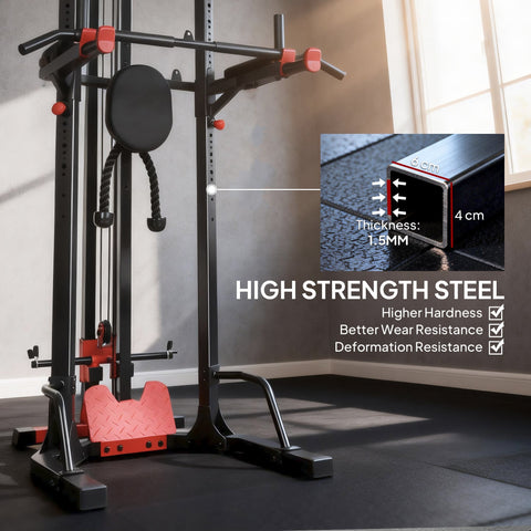 SPORTNOW Power Tower with Lat Pull Down Machine, Pull Up Bar, Dip Station, Adjustable Height Power Pack for Home Gym