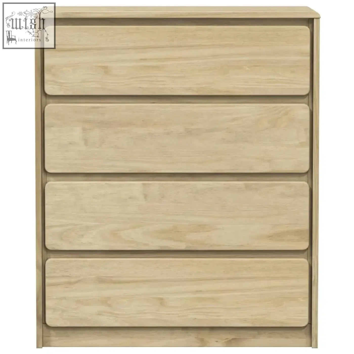 Light oak finished myrien pinewood dresser featuring four spacious solid wood drawers for stylish storage