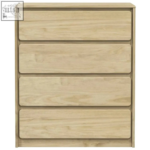 Light oak finished myrien pinewood dresser featuring four spacious solid wood drawers for stylish storage