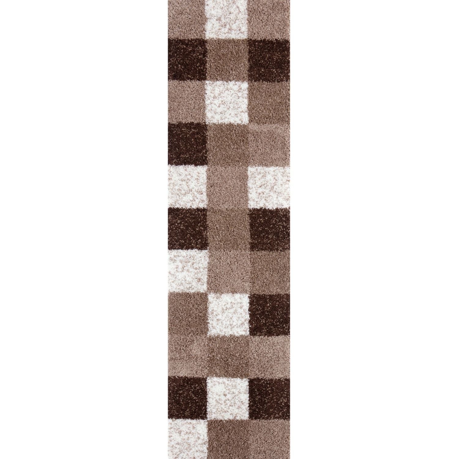 A plush rectangular brown rug with a modern plaid pattern perfect as a myshaggy geometric brown rug for any room