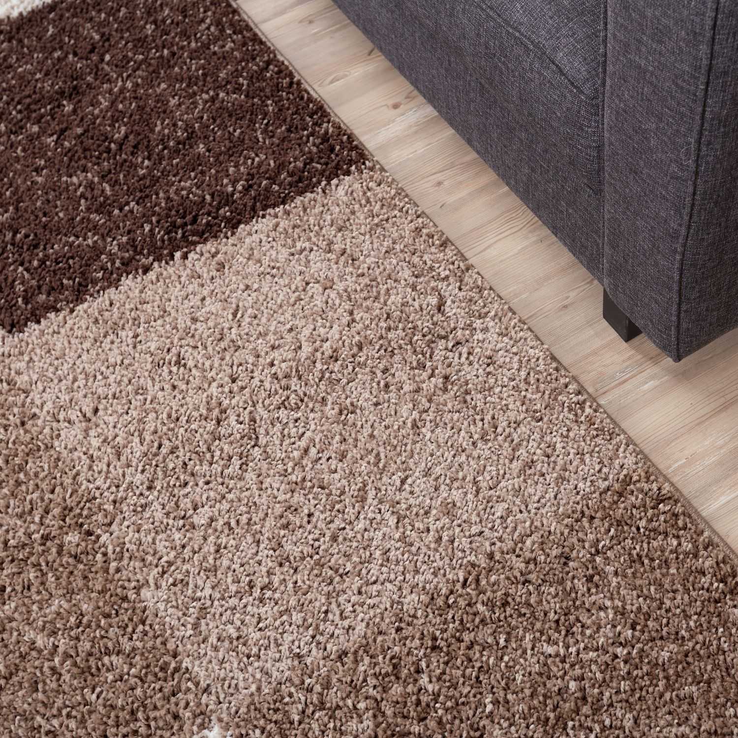 A plush myshaggy geometric brown rug with soft brown and beige shaggy texture perfect for cozy spaces