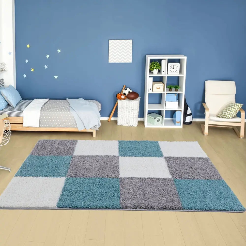 Myshaggy Geometric Duck Egg Blue Rug - Rugs