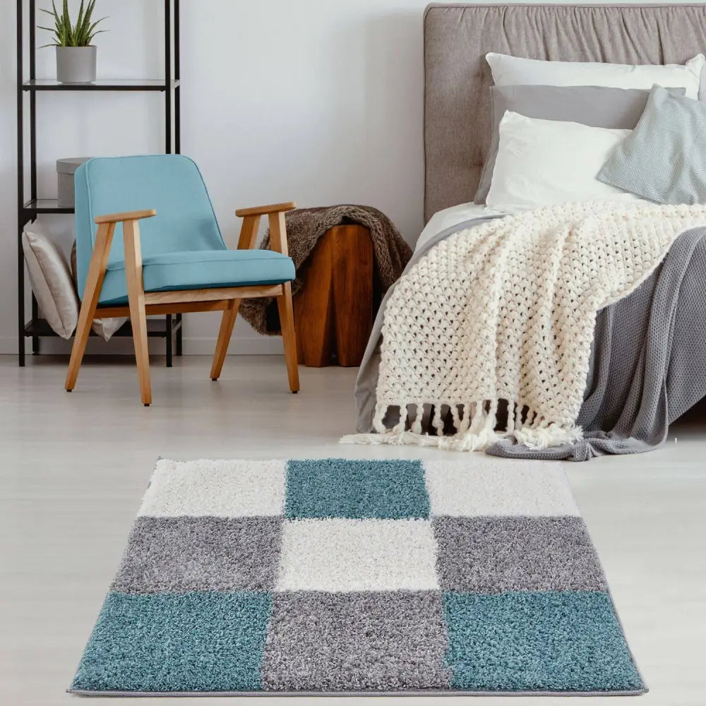 Myshaggy Geometric Duck Egg Blue Rug - Rugs
