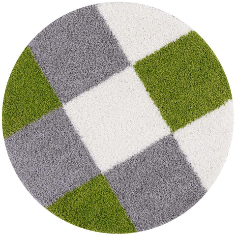 Myshaggy geometric green rug with plush shaggy texture and gray white green diamond pattern perfect for cozy spaces