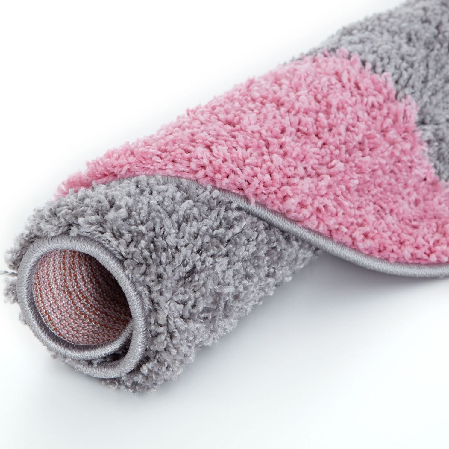 A plush myshaggy geometric pink rug with soft pink and gray shaggy texture perfect for cozy spaces