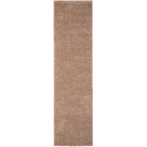 A plush taupe-colored shag rug with dense pile from myshaggy solid beige solid beige rug collection