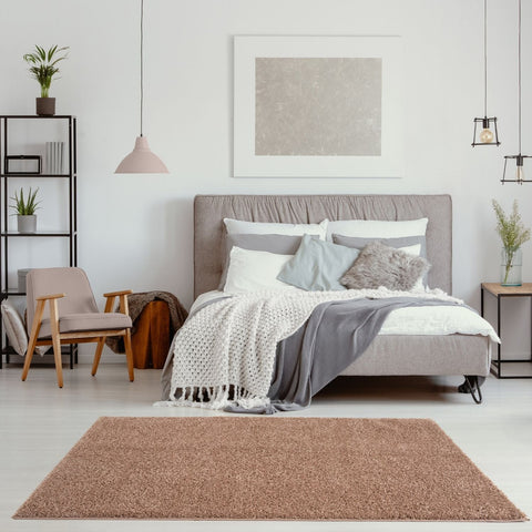 A plush earthy brown myshaggy solid beige rug with a soft textured surface perfect as a solid beige rug