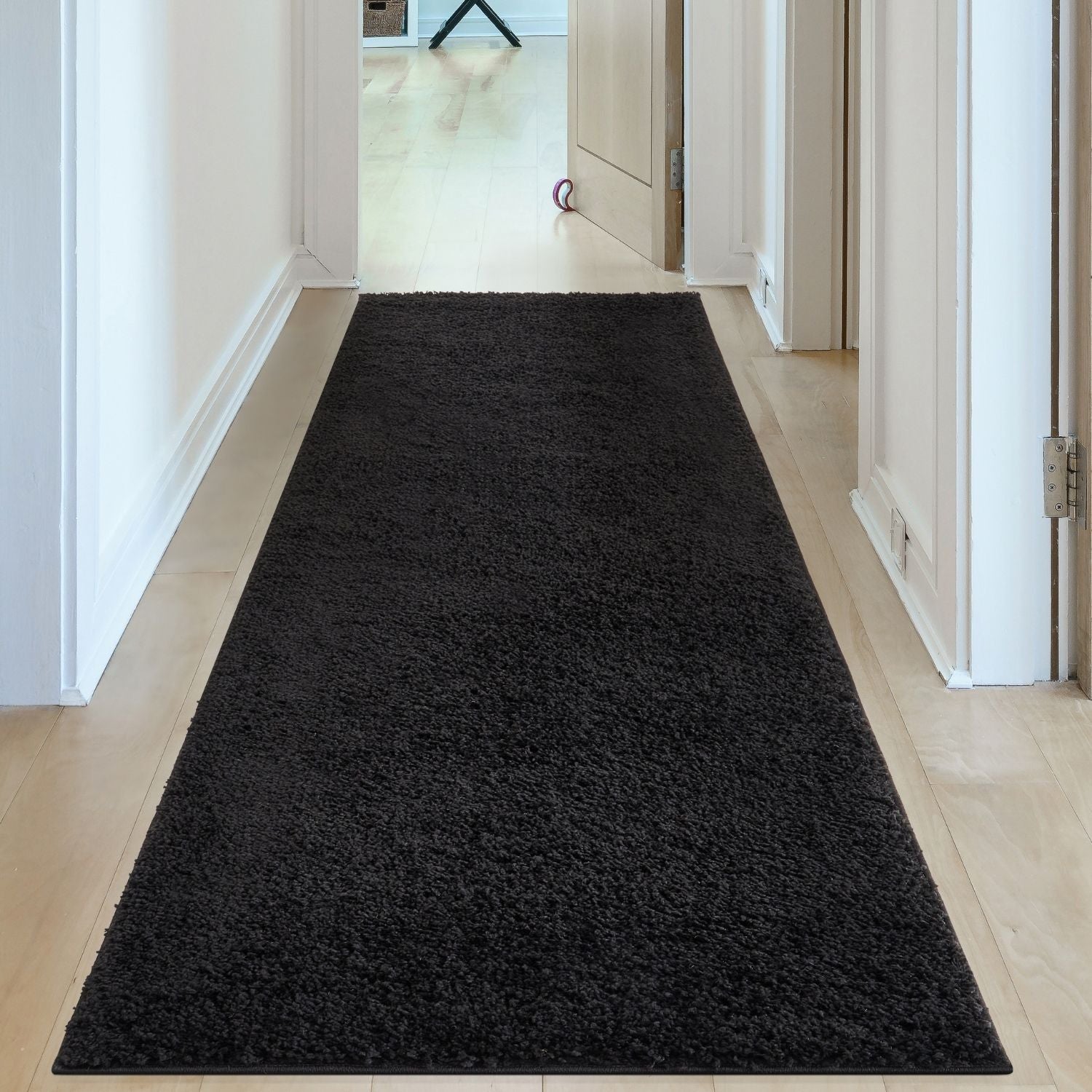 Black rug myshaggy solid black hallway rug with plush shaggy texture and soft surface for cozy floors