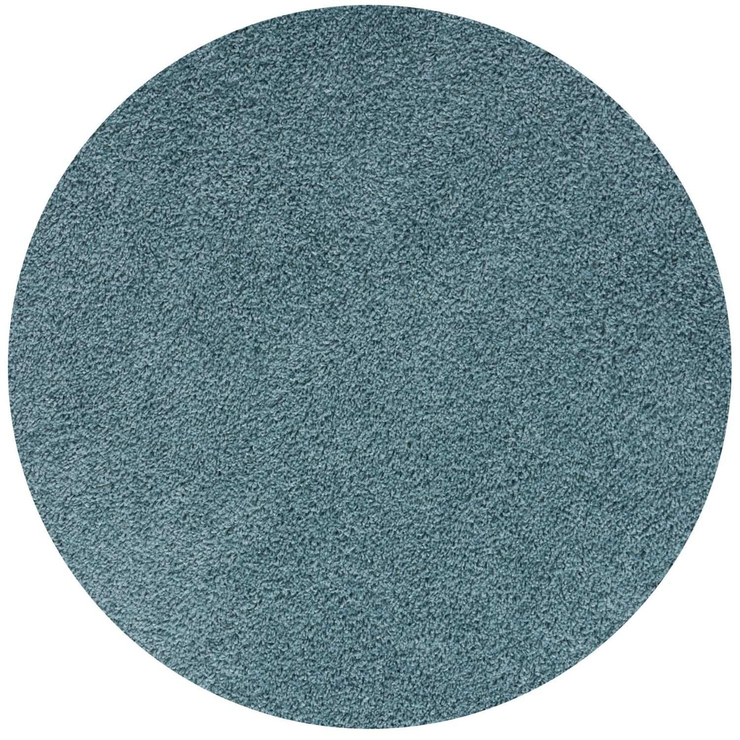 Circular duck egg blue rug with textured plush surface perfect for cozy living spaces