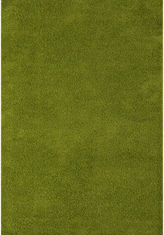Olive green plush area rug with soft textured surface featuring myshaggy solid green design and plush 30mm pile