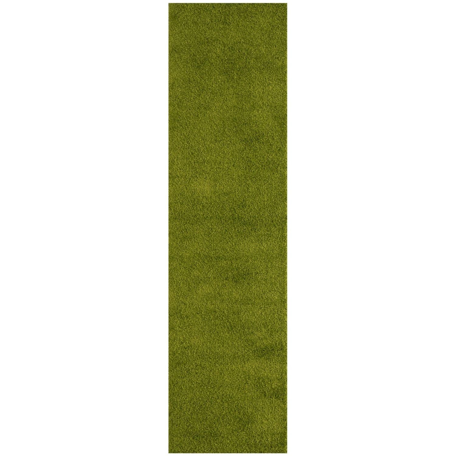 Olive green plush area rug with soft textured surface featuring myshaggy solid green 30mm pile for cozy spaces