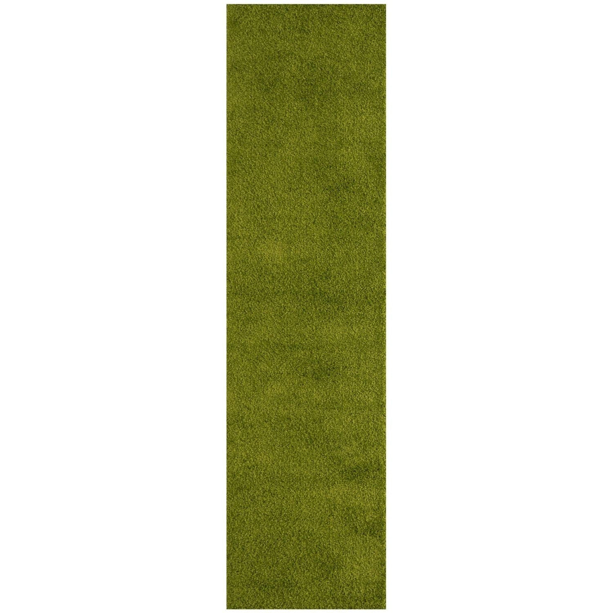 Olive green plush area rug with soft textured surface featuring myshaggy solid green 30mm pile for cozy spaces