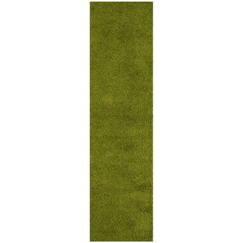 Olive green plush area rug with soft textured surface featuring myshaggy solid green 30mm pile for cozy spaces