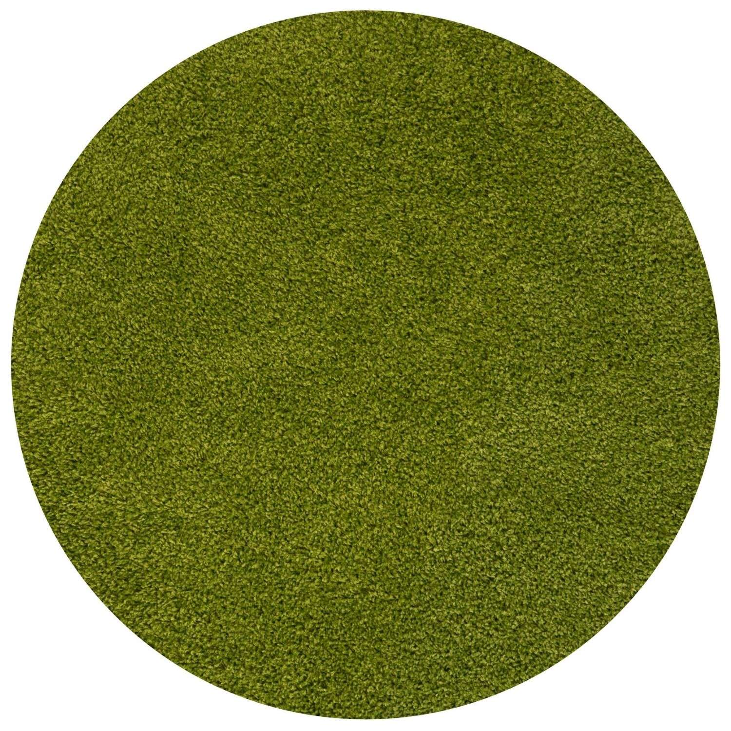 Olive green circular plush 30mm pile rug from myshaggy solid green collection with a soft textured surface