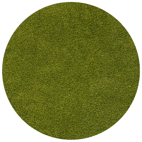 Olive green circular plush 30mm pile rug from myshaggy solid green collection with a soft textured surface