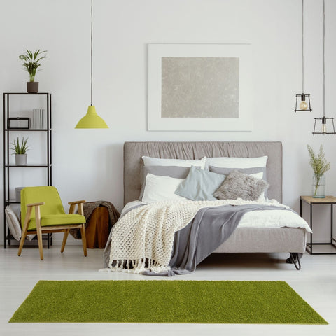 Vibrant plush 30mm pile myshaggy solid green rug with a textured surface perfect for cozy spaces