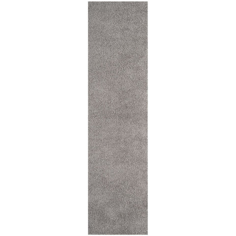 A plush textured myshaggy solid grey runner rug with soft uniform pile perfect for cozy home spaces