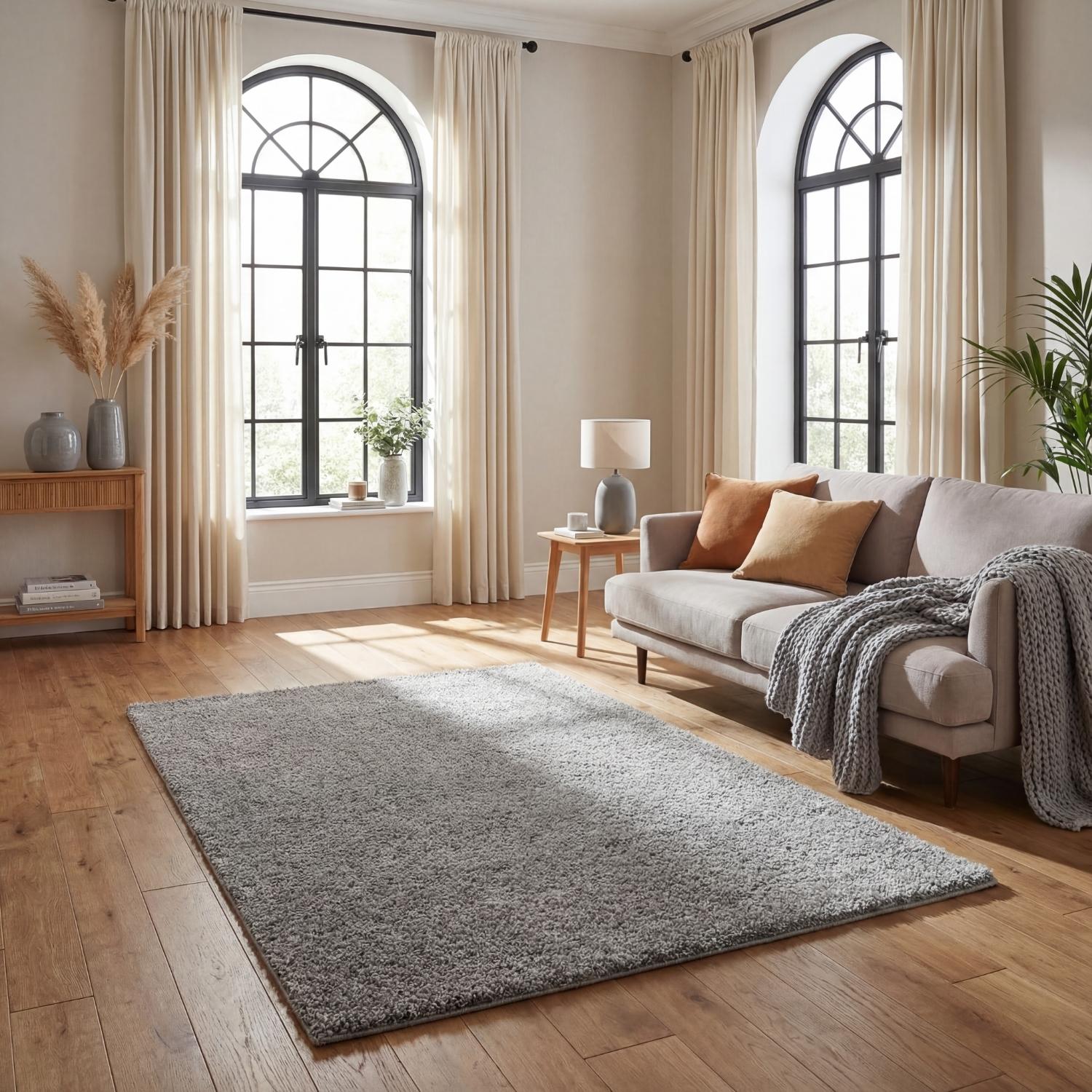 Gray shaggy area rug featuring soft myshaggy solid grey texture perfect for cozy living spaces