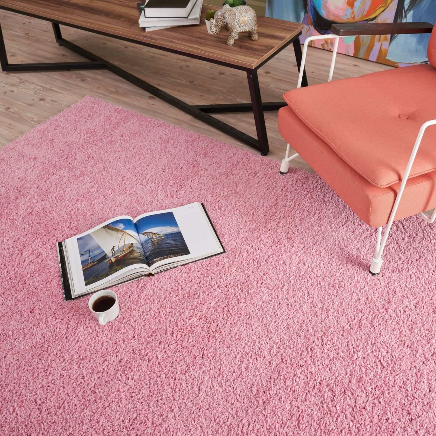 A plush myshaggy solid pink shag rug with a soft textured surface perfect for cozy home decor
