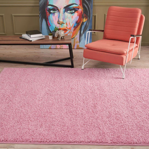 Soft pink shaggy area rug showing plush texture in myshaggy solid pink solid pink rug for cozy spaces