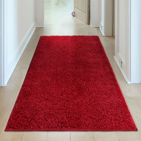 Myshaggy solid red rug with vibrant plush shaggy texture and soft surface perfect for cozy home decor