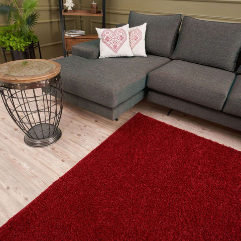 Vibrant red shaggy area rug featuring soft plush texture in myshaggy solid red for cozy home decor