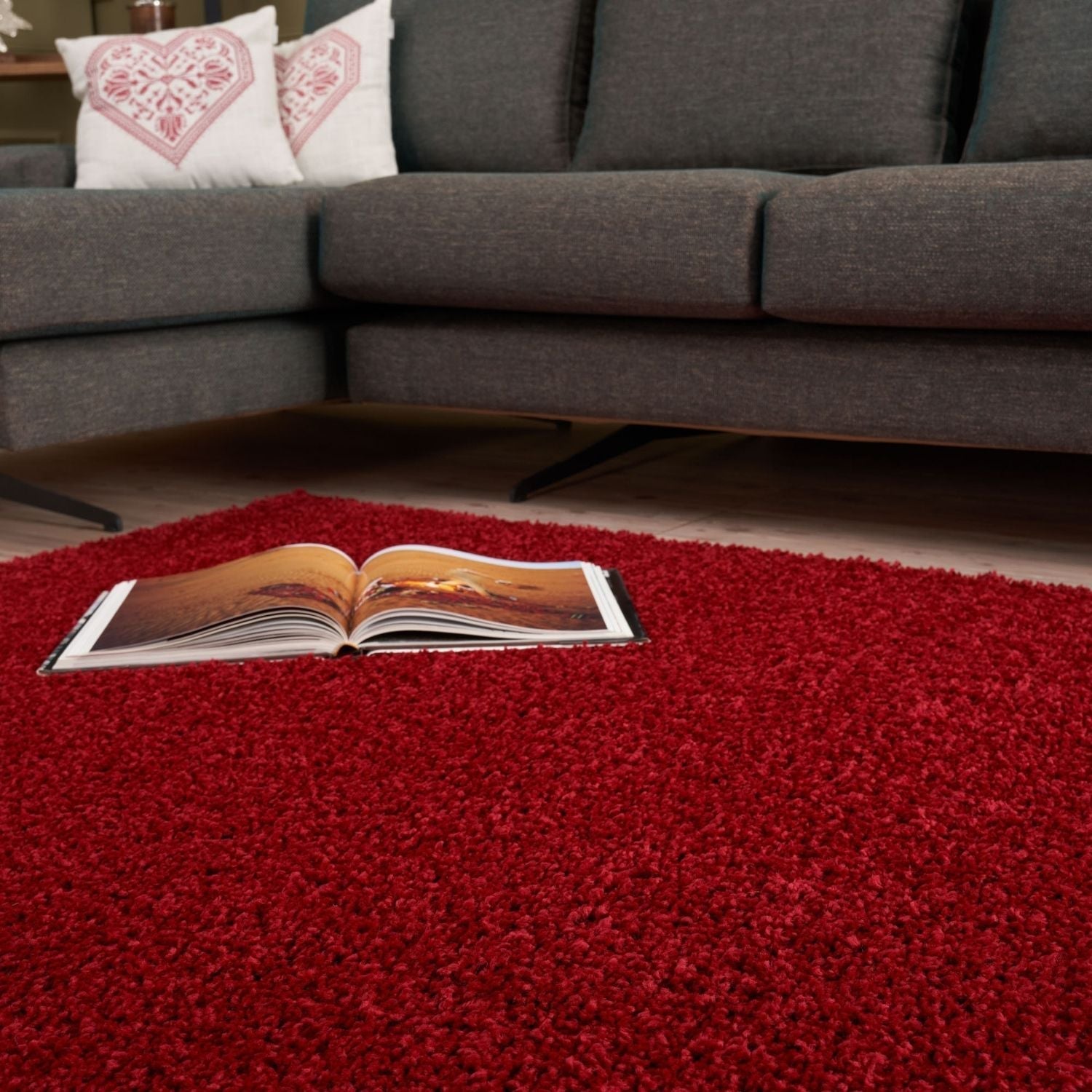 Vibrant red shaggy area rug with a plush textured surface myshaggy solid red perfect solid red rug option