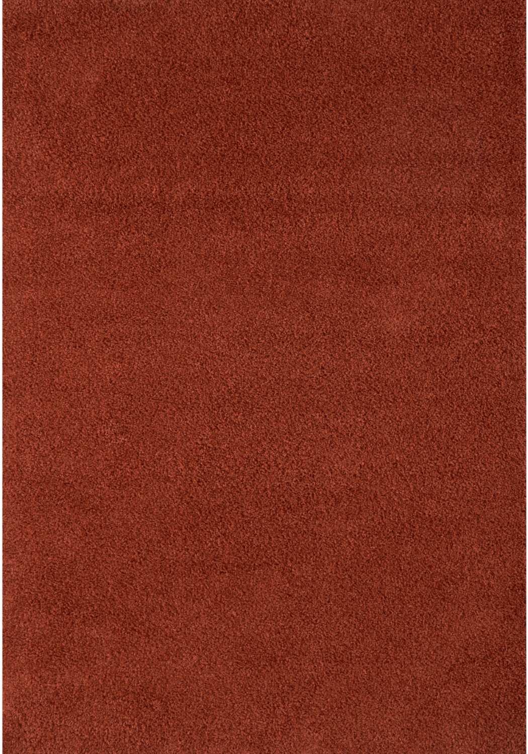 A plush myshaggy solid terra rug in rust color with a soft textured surface perfect for cozy spaces