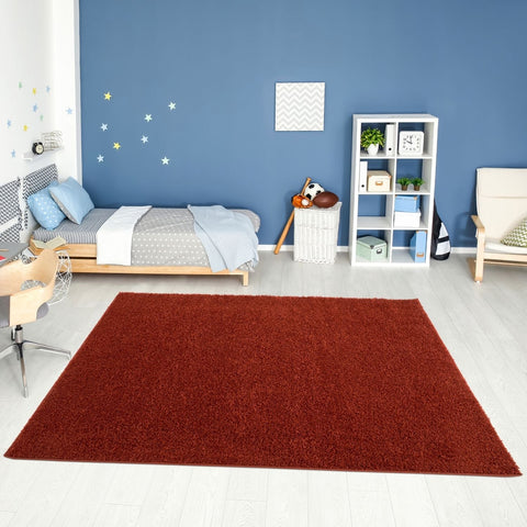 A plush deep red myshaggy solid terra rug with soft shaggy texture perfect for cozy home spaces