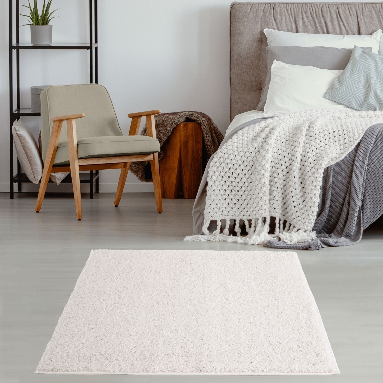 Myshaggy solid white plush shaggy area rug with cream color and soft textured surface for cozy spaces
