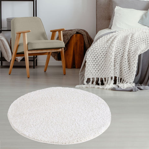 Myshaggy solid white plush circular rug with soft textured surface perfect as a cozy solid white rug