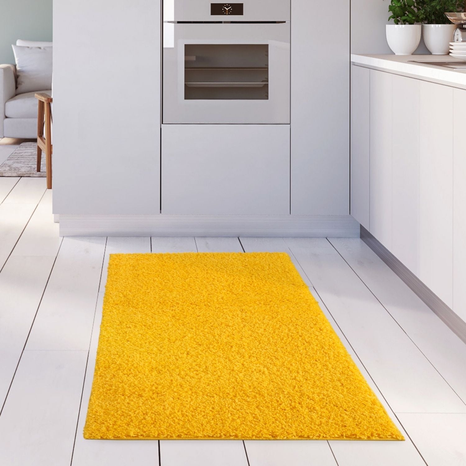 Myshaggy solid yellow rug with bright yellow plush shaggy texture perfect for cozy indoor spaces