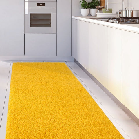 Myshaggy solid yellow plush shaggy runner rug with bright solid yellow color perfect for cozy spaces