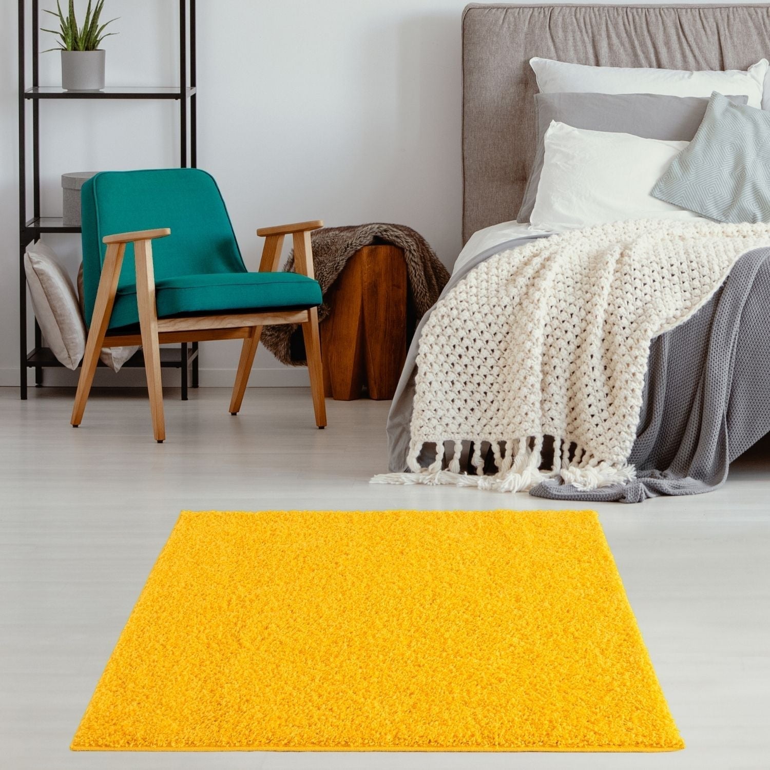 Bright yellow plush rectangular rug with textured surface perfect for cozy floors myshaggy solid yellow rug