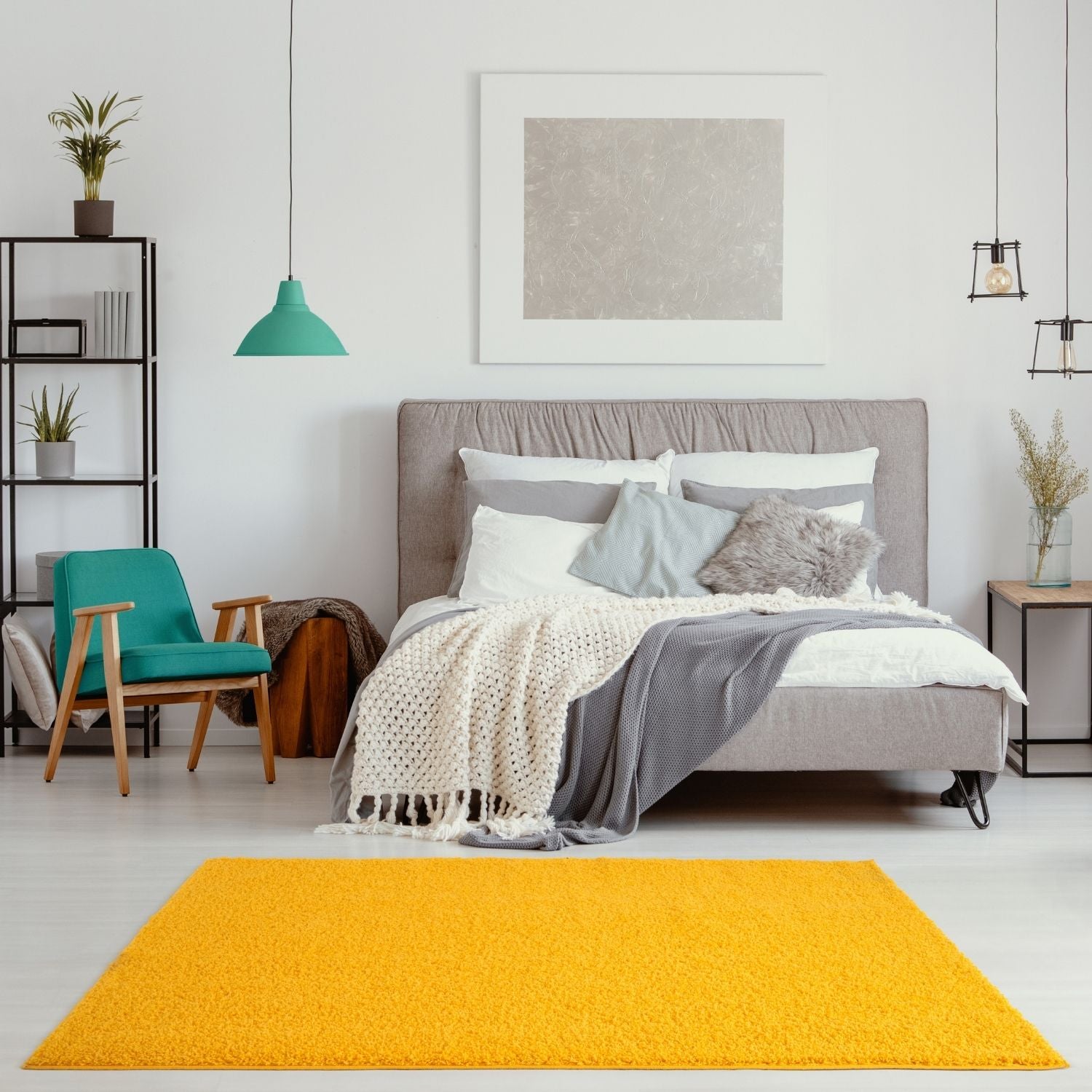 Bright yellow shaggy area rug perfect for cozy spaces featuring myshaggy solid yellow shag texture