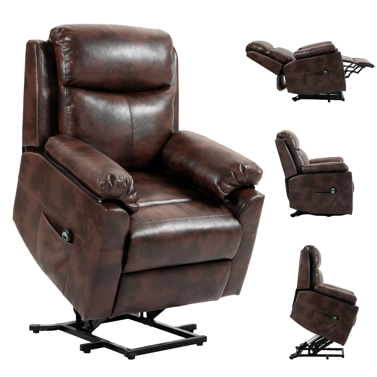 HOMCOM Faux Leather 70\'c2\'b0 Electric Riser Recliner Chair, Dark Brown