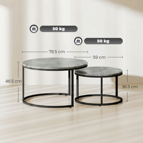 HOMCOM Set of Two Cement-Effect Stacking Tables - Grey