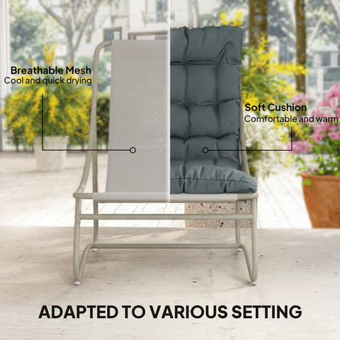 Outsunny Bistro Set for Garden, 3 Piece Outdoor Table and Chair with Footstool and Removable Cushions, Comfy Balcony Furniture